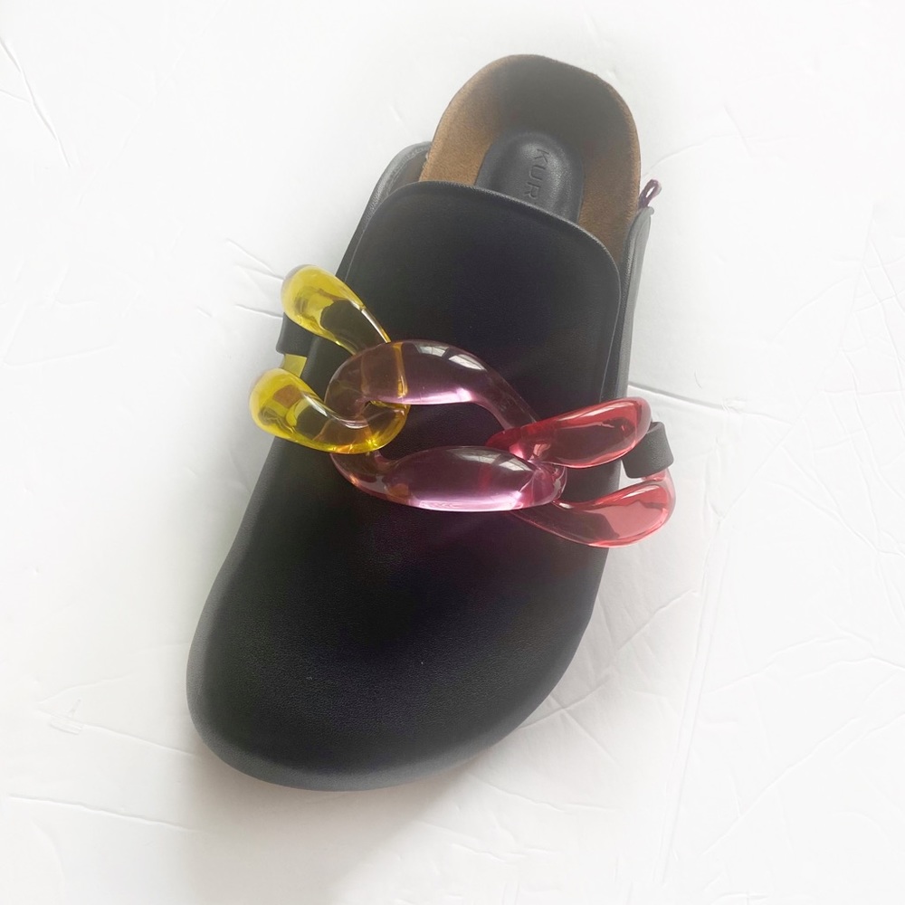 Kurt Geiger Black Mules with Multicolor Chain - Picture 4 of 8